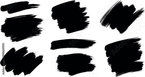 Set of Black Textured Paint Brush Strokes