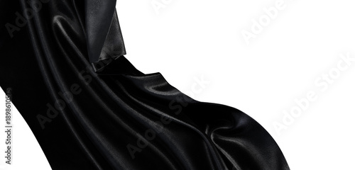 Close-up of a draped black fabric, highlighting its texture and flowing design. Ideal for backgrounds and textile-relate