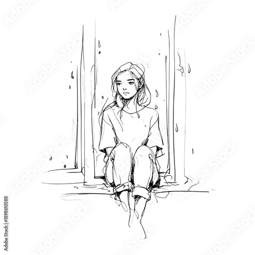 Melancholy Woman by Rainy Window