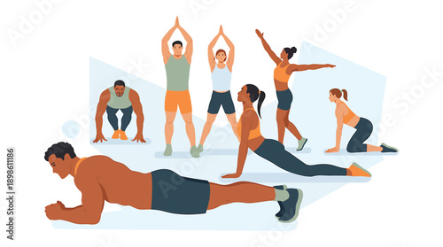 Group of people doing yoga in a gym