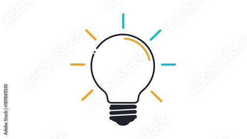 Minimalist light bulb icon with colorful blue and orange rays, symbolizing a bright idea, innovation, and creative power.