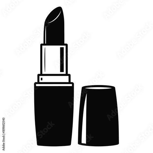 Black and white illustration of lipstick and lipstick holder side by side icon