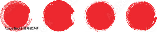 "Hand-Drawn Red Grunge Circle Stamps and Brush Stroke Elements — Japanese Sun, Ink Seals, and Calligraphy Round Shapes Vector Set"