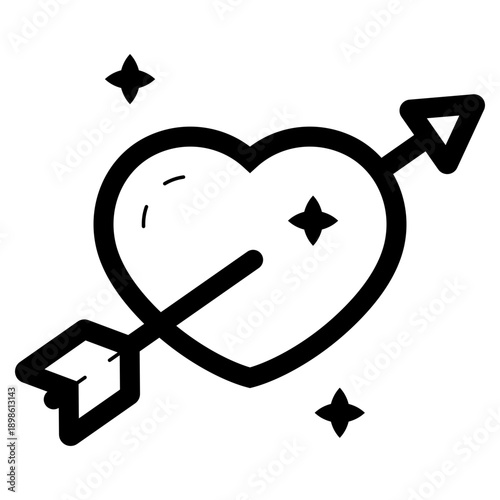 love heart shape pierced with a cupid arrow icon