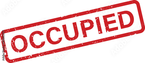 A distinct red rectangular OCCUPIED grunge rubber stamp featuring a distressed look on a bright white background