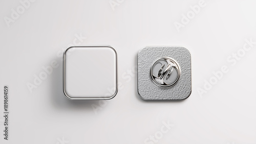 Pair of enamel pin. Empty enamel pin mockup - Blank square white steel lapel badge mock up