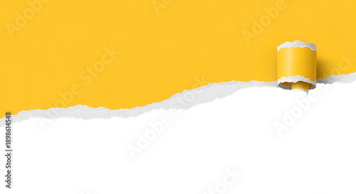 Vibrant yellow paper roll with torn edge revealing white background