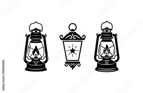 Vintage Oil Lantern Black and White