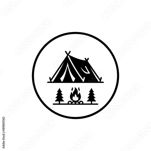 circular forest camping badge icon