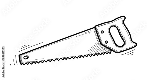 Hand saw illustration sketch in black and white for carpentry