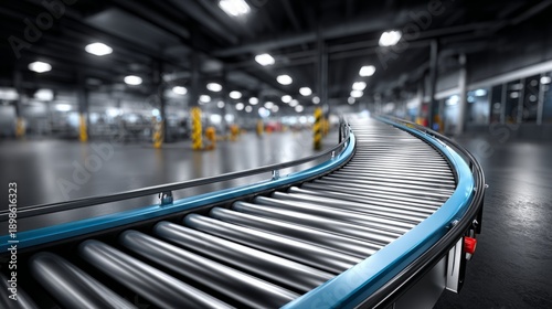 Wallpaper Mural A conveyor belt moves products in a spacious warehouse where workers are busy with tasks related to logistics Torontodigital.ca