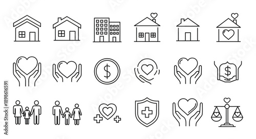 Collection of Line Icons Representing Health Care and Family.