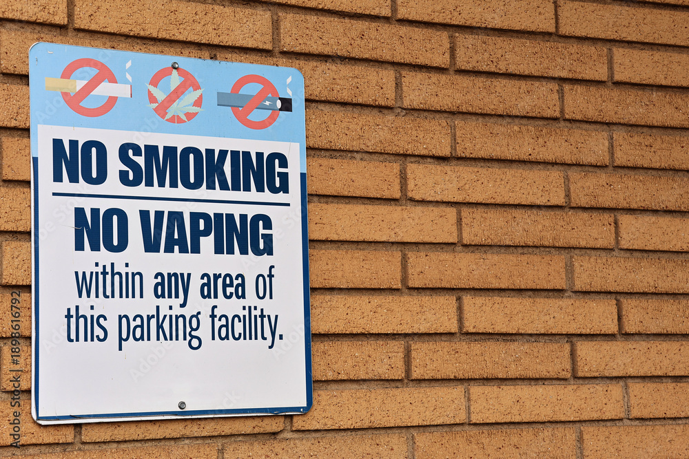 Fototapeta premium No Smoking No Vaping Parking Facility Safety Sign