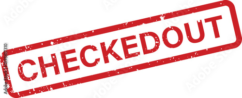A distinctive red grunge rubber stamp clearly displaying the word CHECKEDOUT on a bright white background