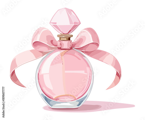 Pink feminine perfume bottle with delicate silk ribbon decoration for romantic beauty and spa Graphic Asset