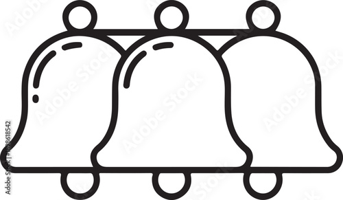 Three traditional bells hanging in a row on a horizontal bar Vector