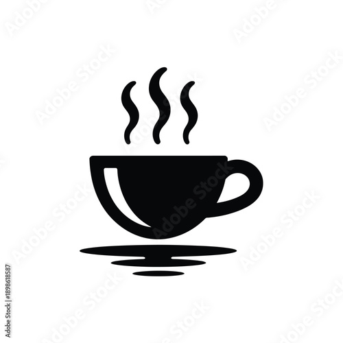 Simple black silhouette of a cup with rising steam depicting hot beverage