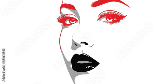 Womans face with red eyes and black lips