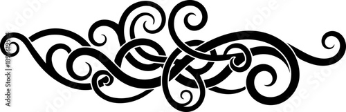 Decorative black scrollwork flourish and swirling ornament for elegant border or frame design