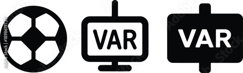 Soccer ball and video assistant referee var monitor icons for professional football technology