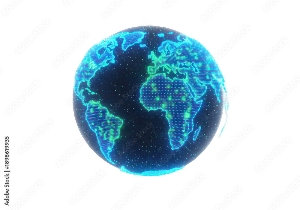 Fototapeta premium Digital globe representing global connectivity and technology isolated on transparent background