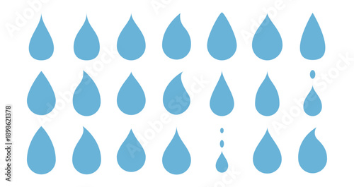 blue drops and droplet silhouette vector set. Drop icons on white background