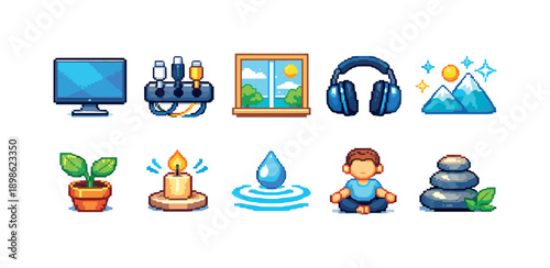 Wellness and meditation icon set. Relaxation, mindfulness flat icon collection.