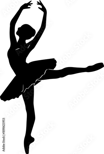 Black Silhouette of a Professional Ballerina Dancing Gracefully in a Classic Ballet Pose