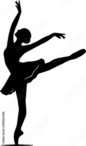 Graceful Silhouette of a Ballet Dancer in Mid-Performance Pose on a White Background