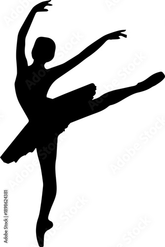 Graceful Silhouette of a Ballerina Dancer Performing a Classic Pose against a Pure White Background