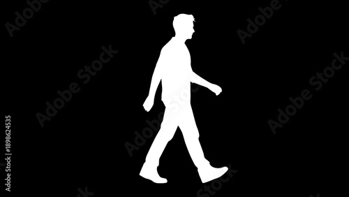 Minimalist White Silhouette of a Man Walking Confidently Against a Solid Blue Background Representing Urban Life and Daily Commute