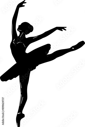 Graceful Silhouette of a Ballerina Dancer in Classic Tutu Performing an Elegant Ballet Pose