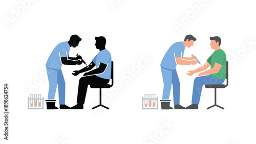 A medical professional collecting blood samples from patients in a clinical setting