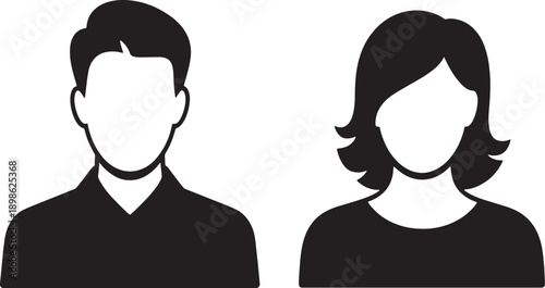 Black silhouette of a man and a woman side by side on a white background profile