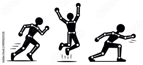 Articulated human figure set featuring active poses for sports and exercise concepts