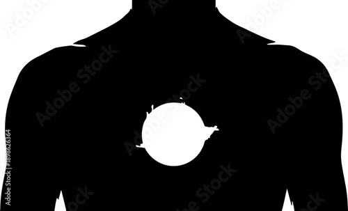 Digital art of a man's torso with the sun glowing in the center, representing inner energy and power