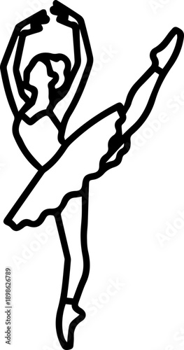 Minimalist line drawing of a ballerina in a classic pose, elegant and artistic portrayal of dance