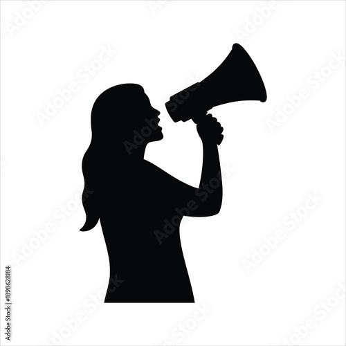 Silhouette of a woman speaking into a megaphone a symbol of announcement