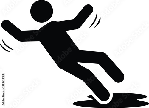 Black silhouette of a person slipping or falling isolated on transparent background with motion lines