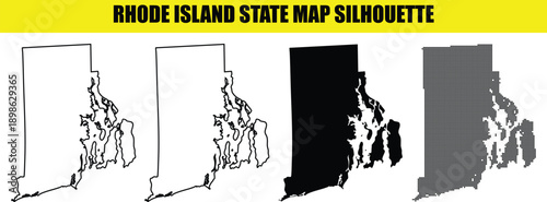 Rhode island state map silhouette set vector illustration, outline, solid, and halftone maps for design