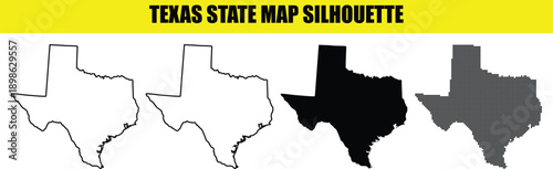Texas state map silhouette set vector illustration, outline, solid, and halftone maps for design