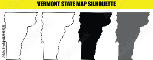 Vermont state map silhouette bundle with four visual variations including traditional solid fill and contemporary points