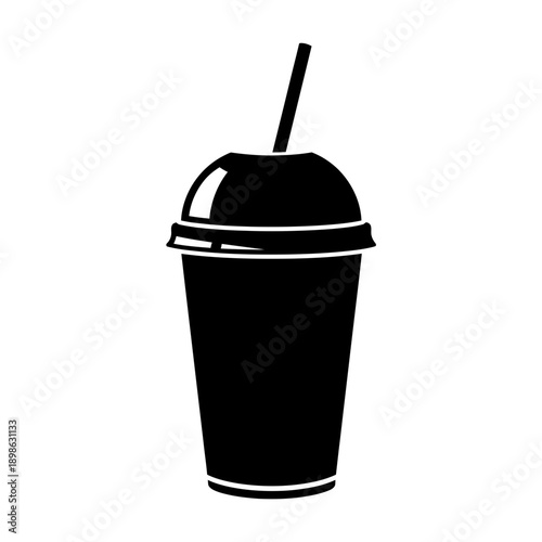 Soda Cup Silhouette Vector Icon Isolated Straw And Lid Soft Drink Symbol on White Background for Fast Food Design