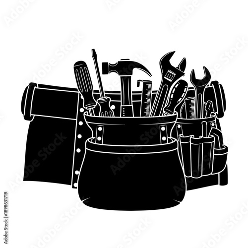 Tool Belt Silhouette Vector Icon Isolated Pouch With Tools Carpenter Symbol on White Background for Construction Design