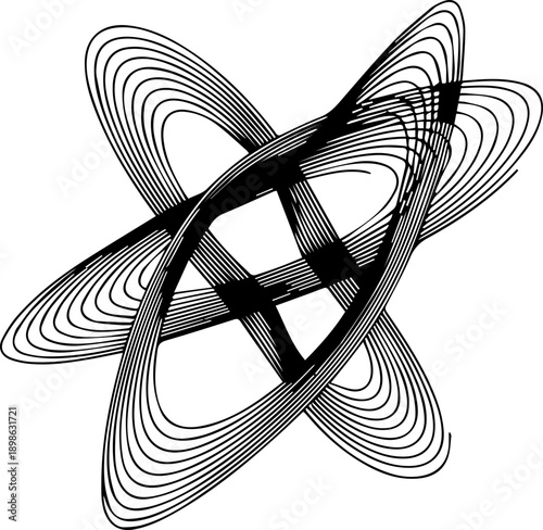 Abstract geometric line art design featuring overlapping elliptical shapes forming a complex symmetrical star or flower pattern, modern minimalist aesthetic