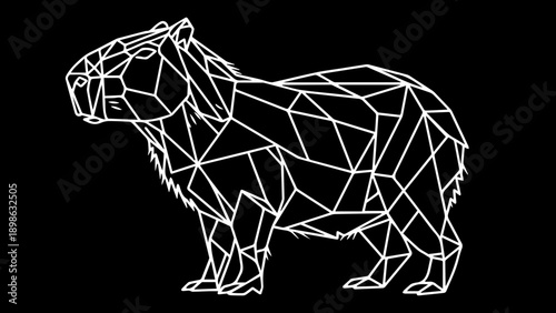 Geometric low poly capybara wireframe illustration on black background, modern polygonal animal design for tech and digital art.