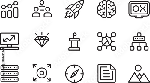 Modern Vector Icon Set for Business, Technology and Creative Design Clean, Minimal and Editable Icons Collection for Web, App and UI UX High Quality Flat Vector Icons Isolated on White Bac