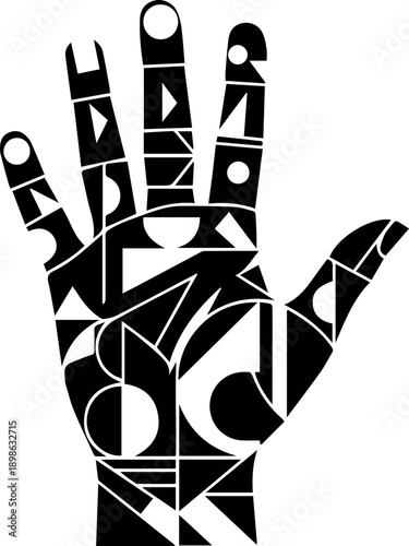 Abstract Geometric Hand Silhouette Art with Modern Minimalist Patterns and Shapes