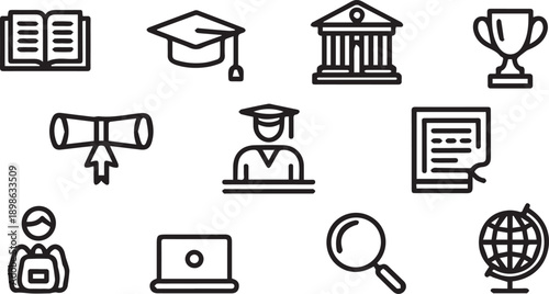 education icons set Modern Vector Icon Set for Business, Technology and Creative Design Clean, Minimal and Editable Icons Collection for Web, App and UI UX High Quality Flat Vector Icons Isolated on W