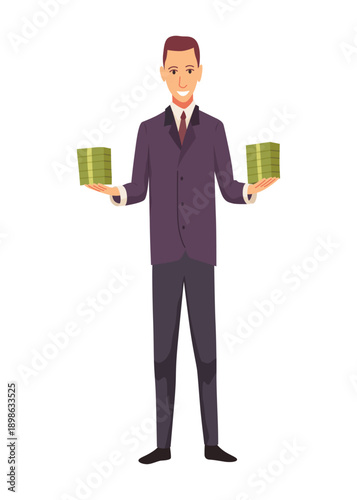 Rich man flat cartoon comic element, millionaire man money vector illustration